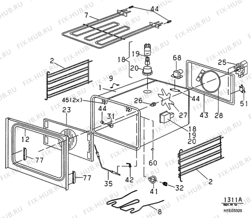 Взрыв-схема комплектующей Rosenlew RDLL60 - Схема узла H10 Main Oven Cavity (large)