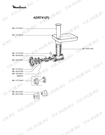 Взрыв-схема мясорубки Moulinex ADR741(P) - Схема узла 2P001051.4P2