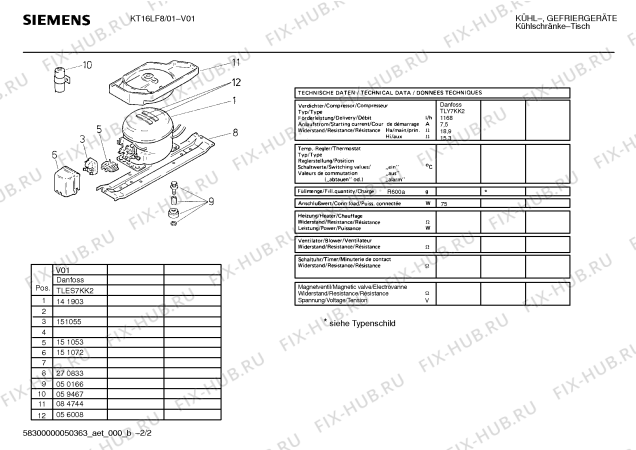 Взрыв-схема холодильника Siemens KT16LF8 - Схема узла 02