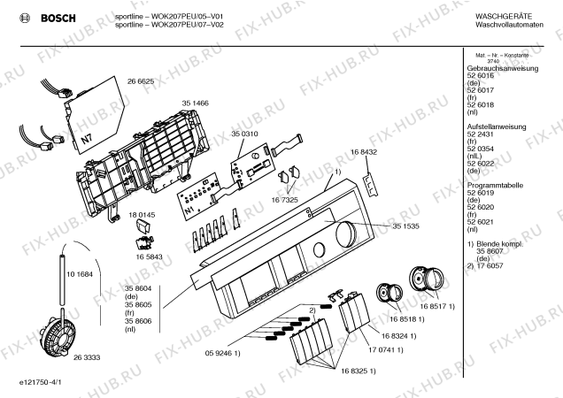 Схема №1 WOK207PEU sportline с изображением Инструкция по эксплуатации для стиральной машины Bosch 00526018