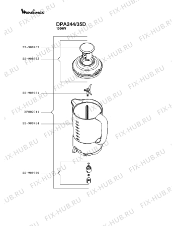 Взрыв-схема блендера (миксера) Moulinex DPA244/35D - Схема узла UP003693.0P2