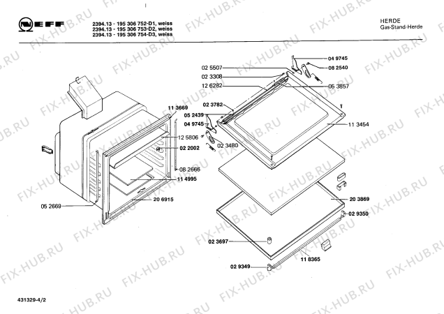 Взрыв-схема плиты (духовки) Neff 195306754 2394.13 - Схема узла 02