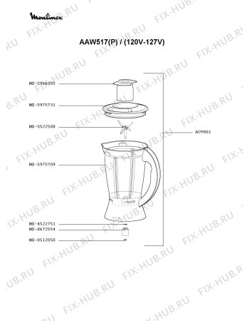 Взрыв-схема блендера (миксера) Moulinex AAW517(P) - Схема узла SP001205.2P3