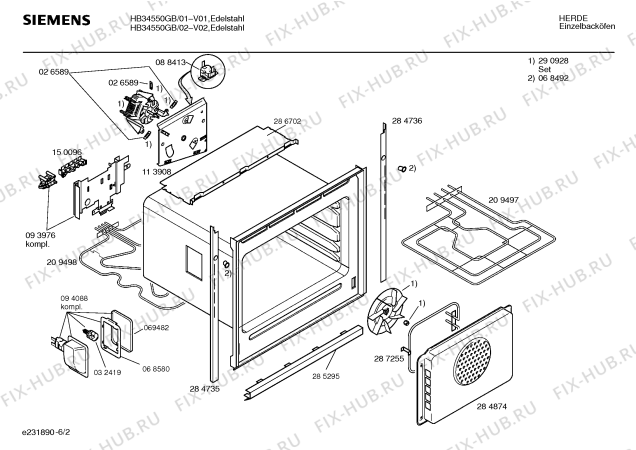 Взрыв-схема плиты (духовки) Siemens HB34550GB - Схема узла 02