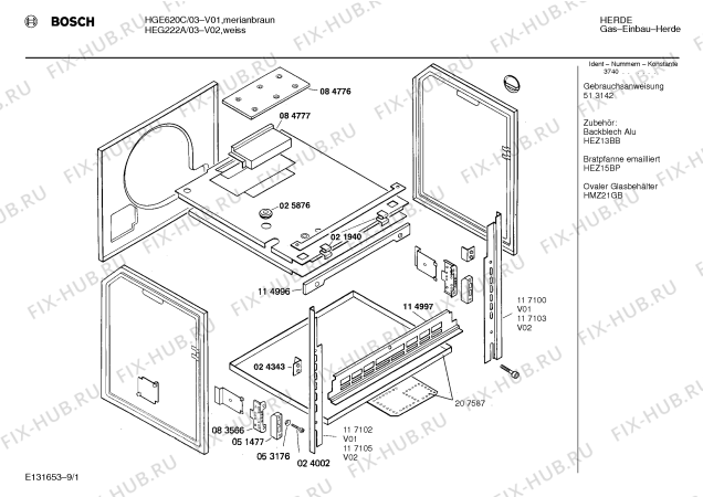 Взрыв-схема плиты (духовки) Bosch HEG222A - Схема узла 02