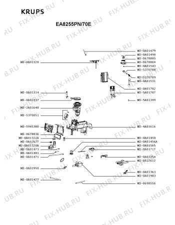 Взрыв-схема кофеварки (кофемашины) Krups EA8255PN/70E - Схема узла 9P004968.9P2