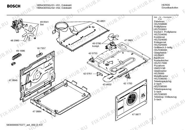 Взрыв-схема плиты (духовки) Bosch HBN430550J - Схема узла 02