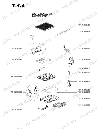 Взрыв-схема гриля Tefal GC722D40/79B - Схема узла KP005938.4P2