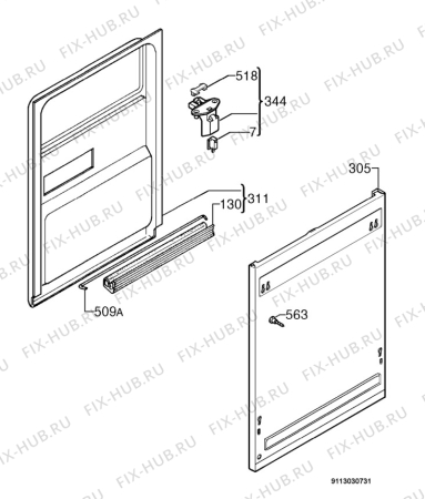 Взрыв-схема посудомоечной машины Arthurmartinelux ASL45010 - Схема узла Door 003