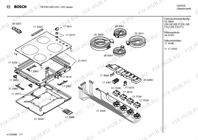 Схема №1 PKF651WEU с изображением Стеклокерамика для плиты (духовки) Bosch 00216311