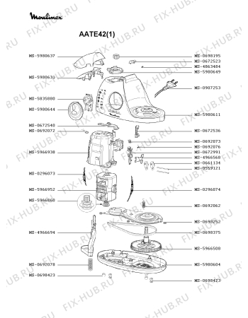 Взрыв-схема кухонного комбайна Moulinex AATE42(1) - Схема узла 0P000388.8P4