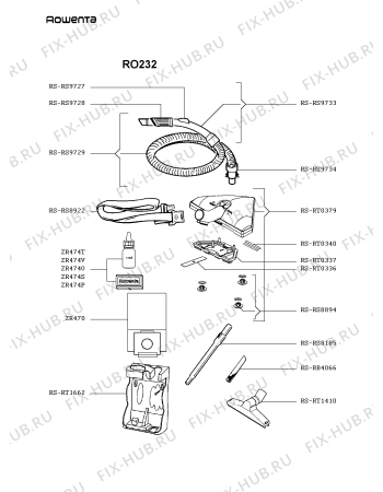 Взрыв-схема пылесоса Rowenta RO232 - Схема узла 9P001199.7P2