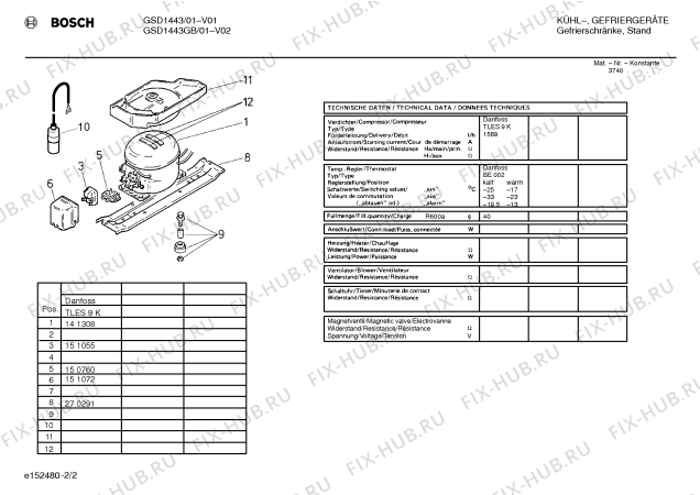 Взрыв-схема холодильника Bosch GSD1443 - Схема узла 02