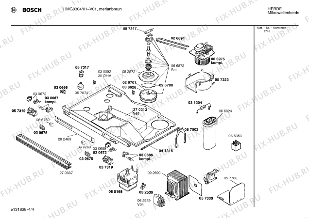 Взрыв-схема микроволновой печи Bosch HMG8304 - Схема узла 04