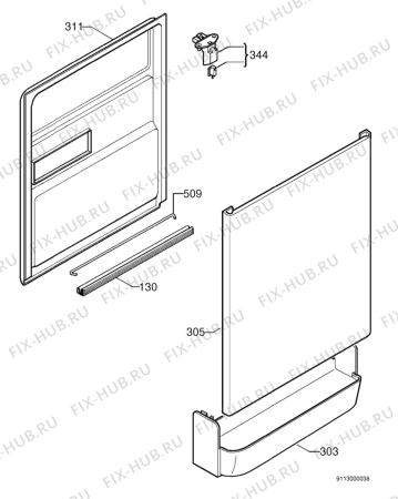 Взрыв-схема посудомоечной машины Electrolux DW125W - Схема узла Door 003