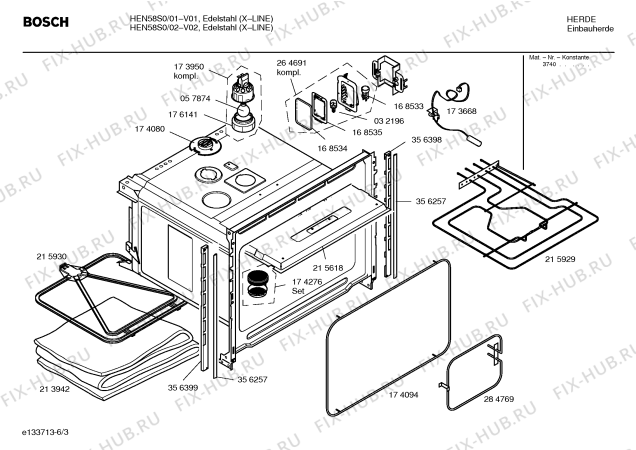 Схема №1 HEN58S0 с изображением Инструкция по эксплуатации для плиты (духовки) Bosch 00527665