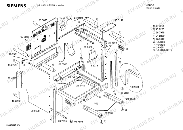Взрыв-схема плиты (духовки) Siemens HL28321SC - Схема узла 02