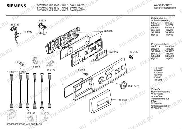 Схема №1 WXLS1640FF SIWAMAT XLS 1640 с изображением Инструкция по установке и эксплуатации для стиральной машины Siemens 00585264