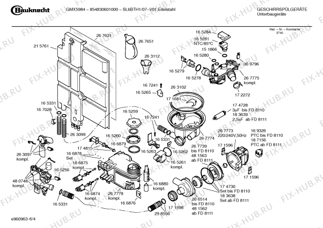 Взрыв-схема посудомоечной машины Bauknecht SL6BTH1 GMX5984-854830601000 - Схема узла 04