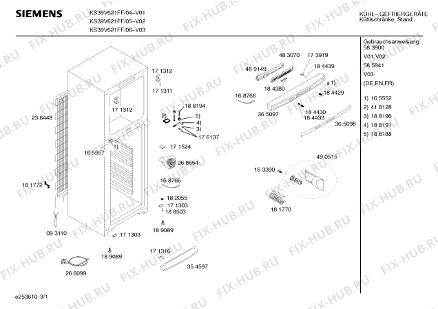 Схема №1 KS33V621FF с изображением Инструкция по эксплуатации для холодильной камеры Siemens 00585941