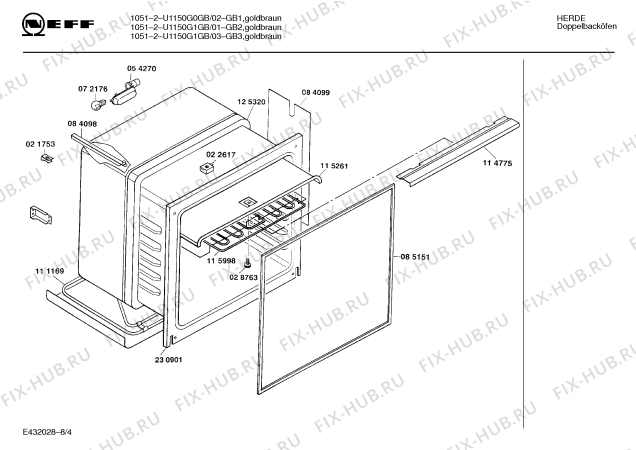 Взрыв-схема плиты (духовки) Neff U1150G1GB 1051-2 - Схема узла 04