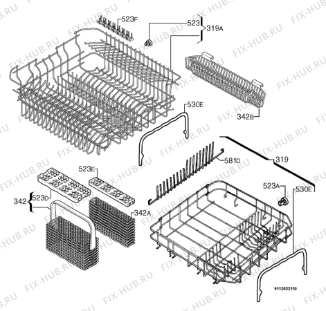 Взрыв-схема посудомоечной машины Zanker Electrolux DE6444 - Схема узла Basket 160
