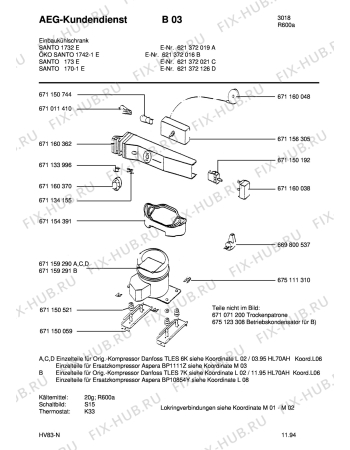 Взрыв-схема холодильника Aeg SAN1732 E - Схема узла Refrigerator electrical equipment