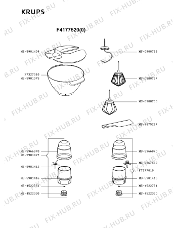 Взрыв-схема кухонного комбайна Krups F4177520(0) - Схема узла IP000534.6P2