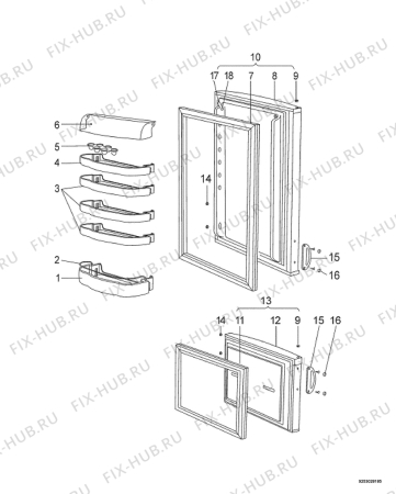 Взрыв-схема холодильника Elektro Helios KF3160 - Схема узла Door 003