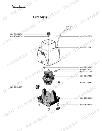 Взрыв-схема блендера (миксера) Moulinex A2762A(1) - Схема узла KP001121.6P2