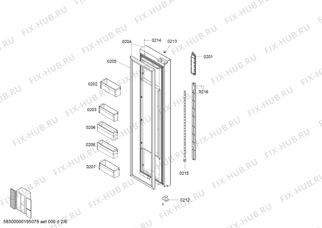 Схема №2 KAF96A46TI Added Value с изображением Дверь для холодильника Bosch 00716828