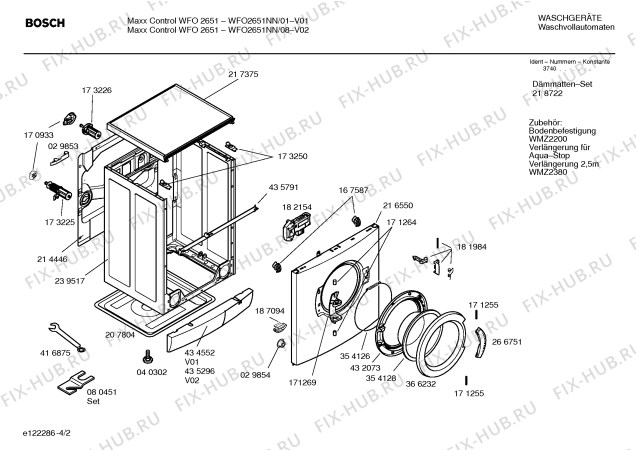 Взрыв-схема стиральной машины Bosch WFO2651NN Maxx Control WFO 2651 - Схема узла 02