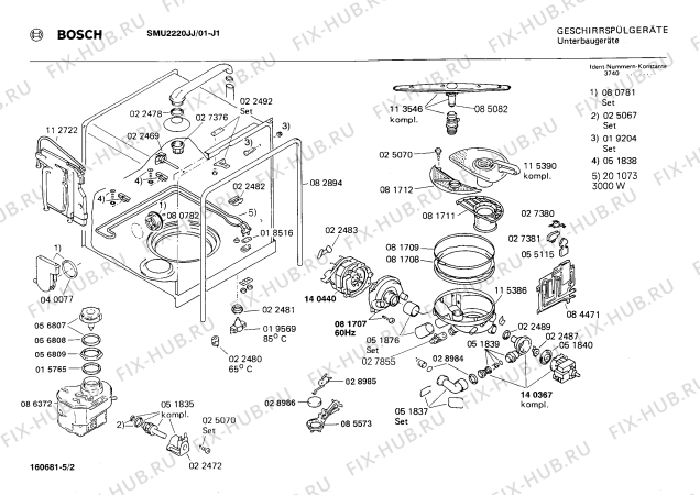 Взрыв-схема посудомоечной машины Bosch SMU2220JJ - Схема узла 02