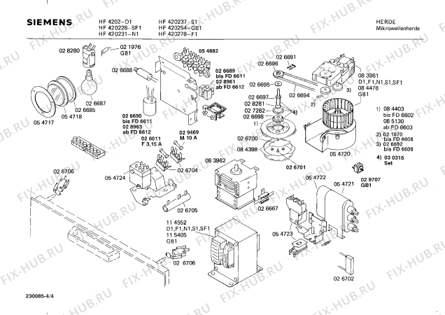 Взрыв-схема микроволновой печи Siemens HF420254 - Схема узла 04