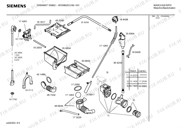 Схема №1 WXS862EU SIWAMAT XS 862 с изображением Инструкция по установке и эксплуатации для стиральной машины Siemens 00587184