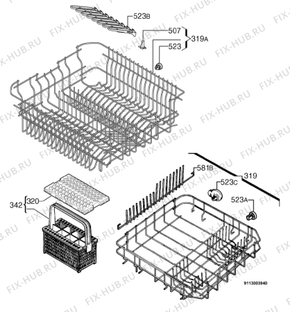 Взрыв-схема посудомоечной машины Privileg 536497_10201 - Схема узла Basket 160