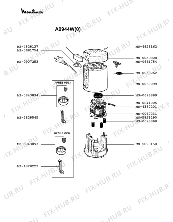 Взрыв-схема блендера (миксера) Moulinex A0944W(0) - Схема узла PP001125.7P2