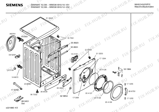 Схема №2 WM53610HU SIWAMAT XL 536 с изображением Таблица программ для стиралки Siemens 00581065