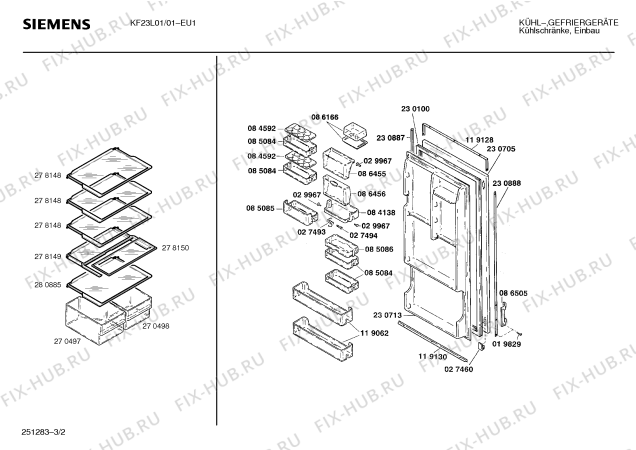 Взрыв-схема холодильника Siemens KF23L01 - Схема узла 02