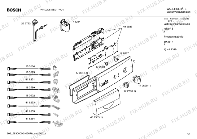 Схема №1 WFD2061IT Tuaa WFD 2061 с изображением Панель управления для стиралки Bosch 00442349