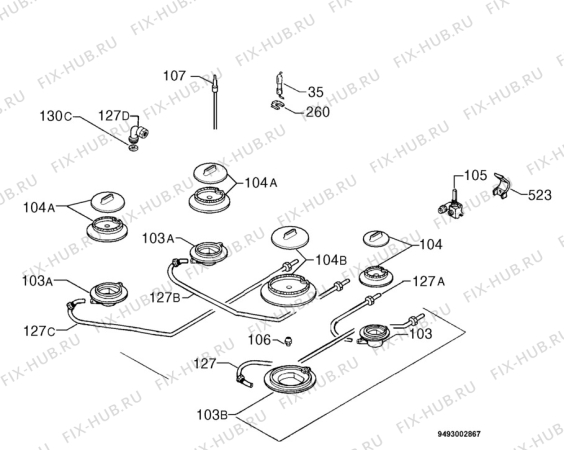 Взрыв-схема плиты (духовки) Electrolux EHT672L - Схема узла Functional parts 267