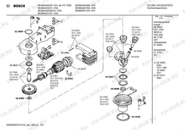 Взрыв-схема кухонного комбайна Bosch MUM4423 - Схема узла 02