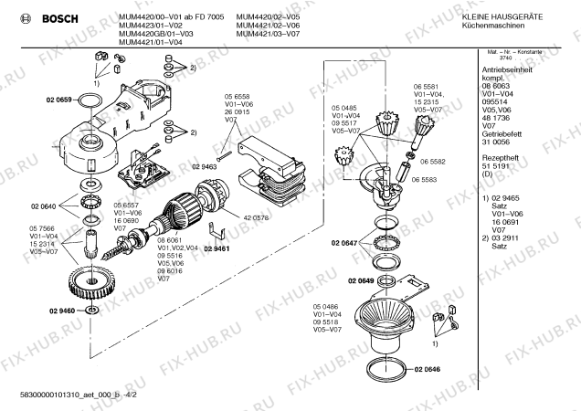 Взрыв-схема кухонного комбайна Bosch MUM4421 - Схема узла 02