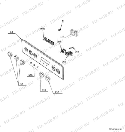 Взрыв-схема плиты (духовки) Faure EKD513504W - Схема узла Command panel 037