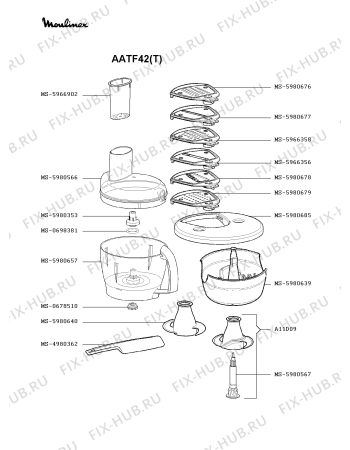 Взрыв-схема кухонного комбайна Moulinex AATF42(T) - Схема узла XP002408.1P4