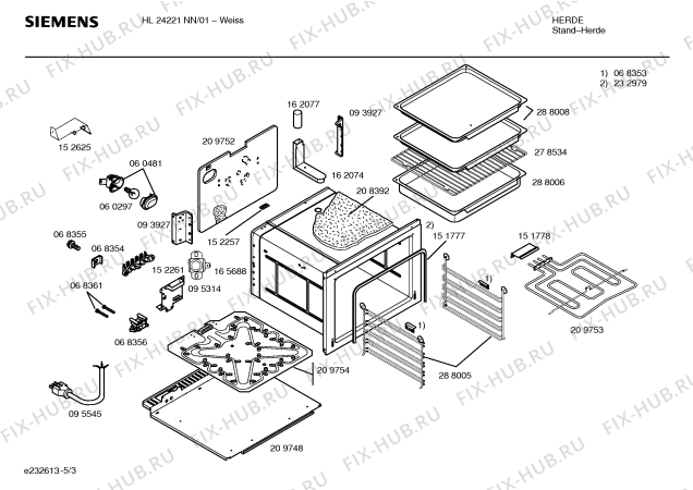 Взрыв-схема плиты (духовки) Siemens HL24221NN - Схема узла 03