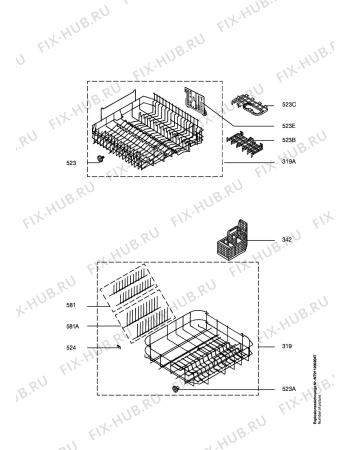 Взрыв-схема посудомоечной машины Privileg 4900W,10321 - Схема узла Baskets, tubes 061