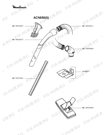 Взрыв-схема пылесоса Moulinex ACN656(0) - Схема узла VP002253.1P2