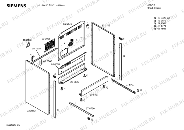 Взрыв-схема плиты (духовки) Siemens HL54420EU - Схема узла 02