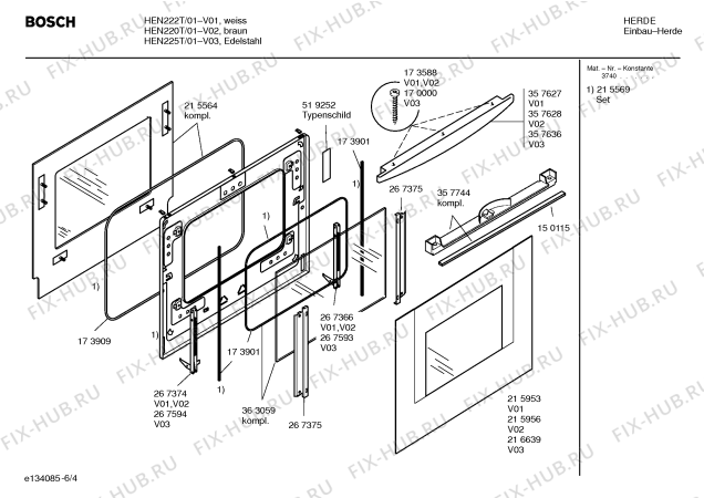 Схема №2 HEN225T Bosch с изображением Инструкция по эксплуатации для плиты (духовки) Bosch 00529557